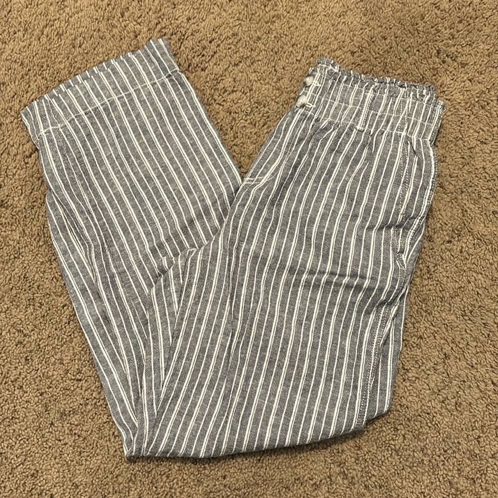 Blue and white striped linen pants